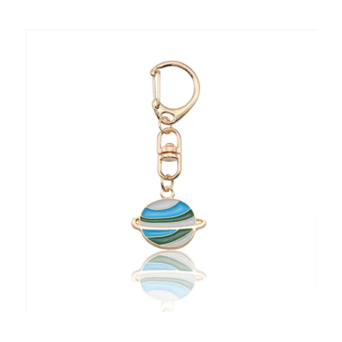 Enamel Keychain - White-blue planet