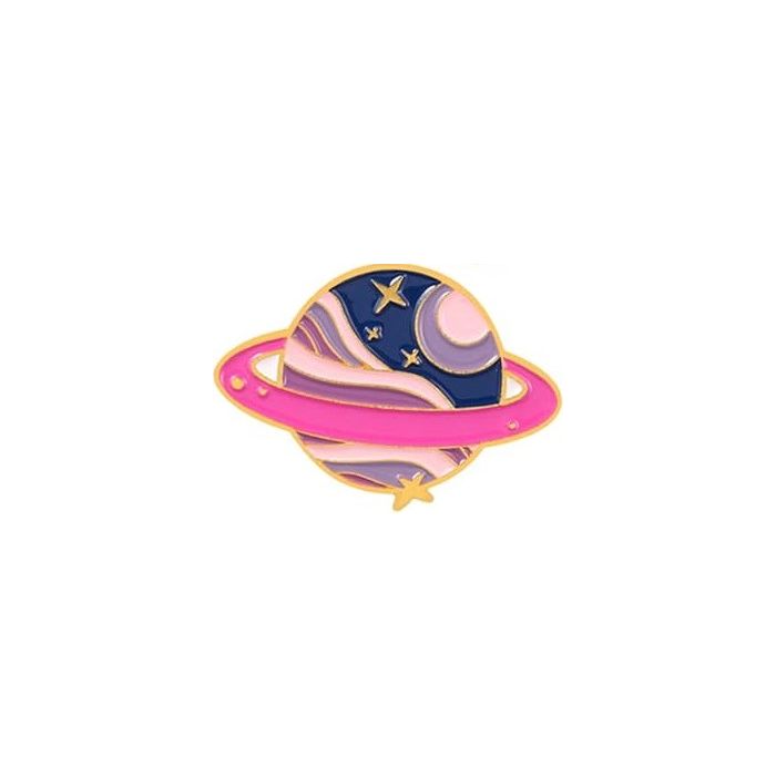  Pink Purple Ringed Planet Enamel Pin Style 2
