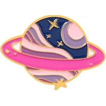  Pink Purple Ringed Planet Enamel Pin Style 2